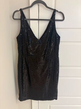 Lulu's Champagne Showers Black Sequin V-Neck Mini Dress